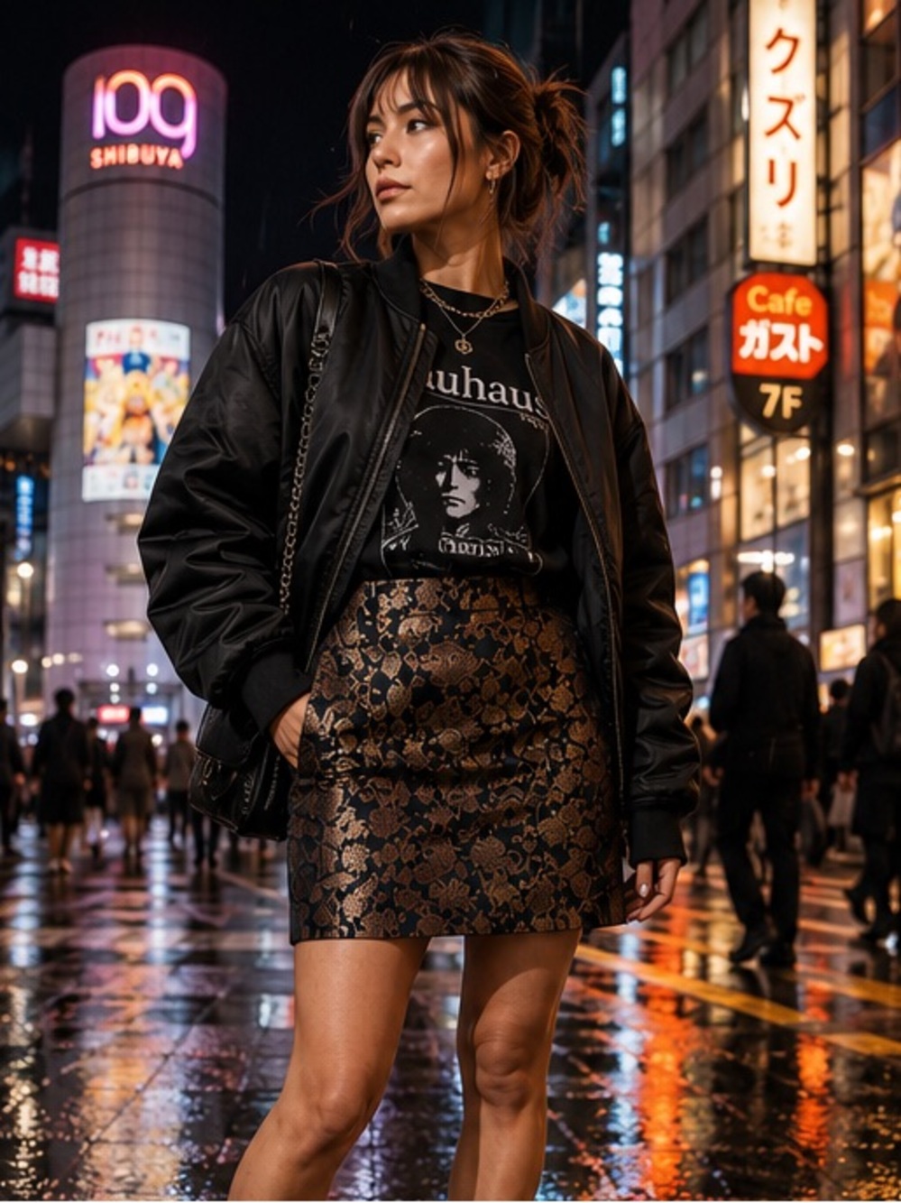 Custom Dragon Jacquard Mini Skirt | Black & Bronze Brocade | Medium | Boutique